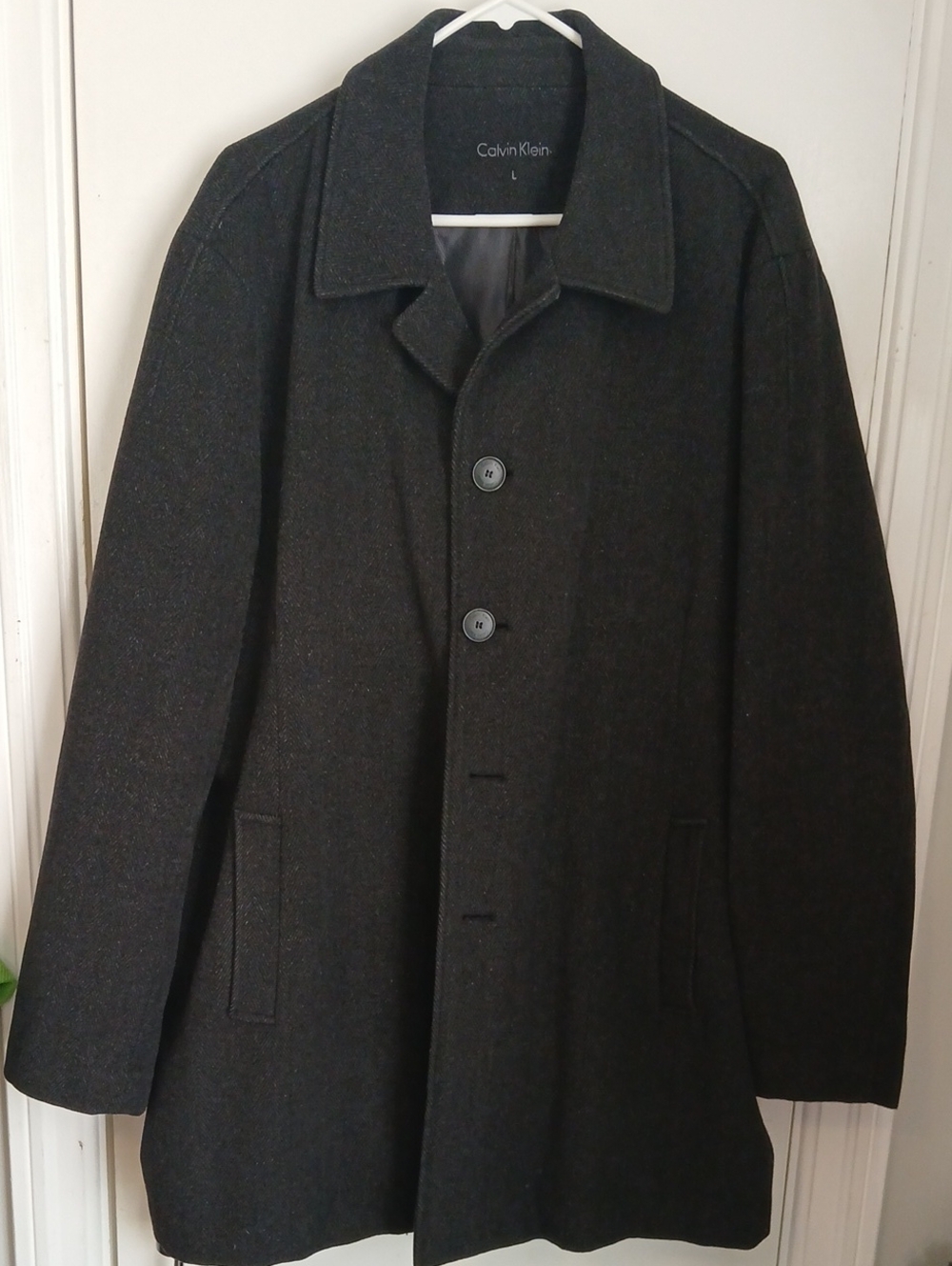 Calvin Klein Wool-Blend Pea Coat in Black Large Like New